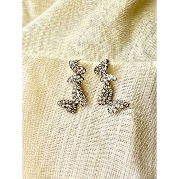 Double butterfly rhinestone dangle earrings  - Picture 1 of 5